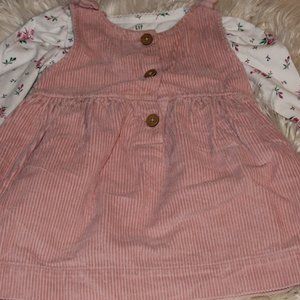 BABYGAP CORDUROY DRESS PINK WITH FLOWER ONSIE LONG SLEEVE